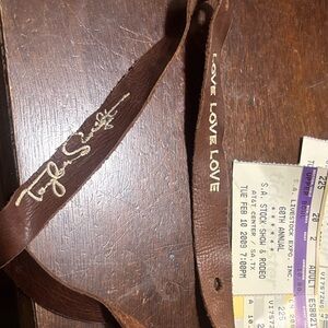 Brown Leather Wristband with Gold Embroidery